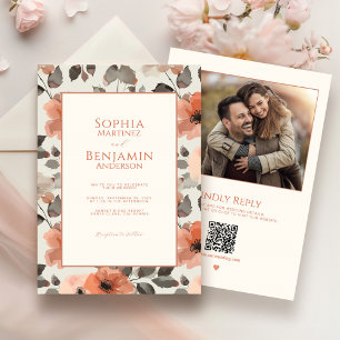 Moderne Pfirsichhochzeit Einladung