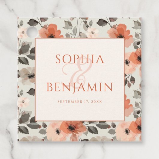 Moderne Pfirsichhochzeit Geschenkanhänger (Vorderseite)