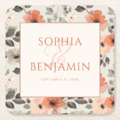 Moderne Pfirsichhochzeit Rechteckiger Pappuntersetzer (Vorderseite)