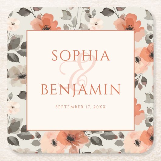 Moderne Pfirsichhochzeit Rechteckiger Pappuntersetzer (Vorderseite)