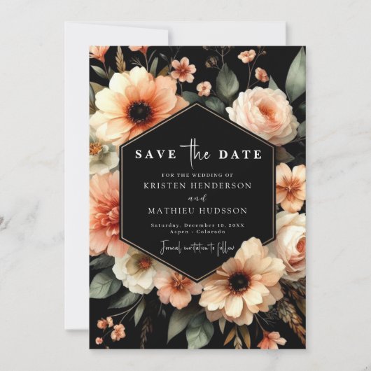 Moderne Pfirsichhochzeit Save The Date (Vorderseite)