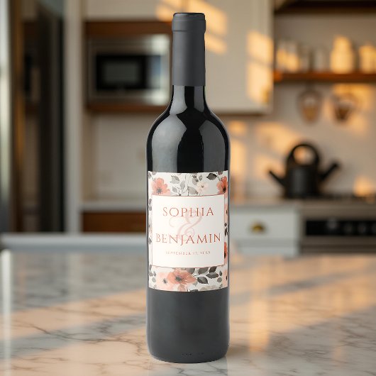 Moderne Pfirsichhochzeit Weinetikett