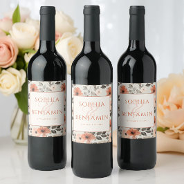 Moderne Pfirsichhochzeit Weinetikett