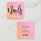 Moderne pfirsichrosa Gradientennails Quadratische Visitenkarte (Vorne/Hinten)