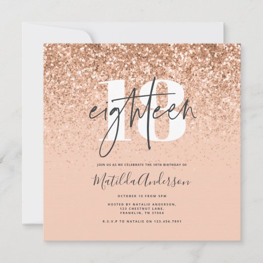 Moderne Pfirsichtypografie 18 Geburtstag (Vorderseite)