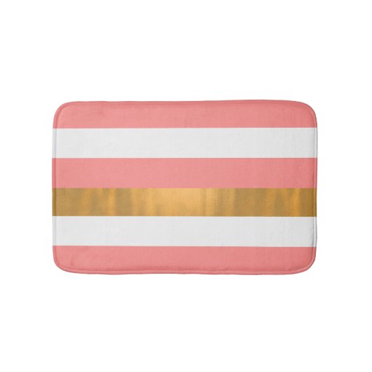 Moderne Pfirsichweiß und goldgestreifte Badematte (Vorderseite)