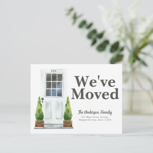 Moderne Pflanze an der weißen Front bewegen sich Ankündigungspostkarte (Stehend Vorderseite)