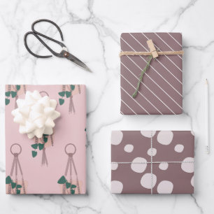 Moderne Pflanzen-Makramee-Halter-Punktmuster Geschenkpapier Set