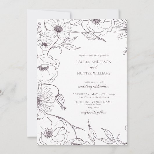 Moderne Pflaume Lila Line Kunst, Dichtung und Musi Einladung (Vorderseite)