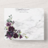 Moderne Pflaumenbläserne Hochzeit mit Lila Geometr All In One Einladung (Rückseite)