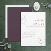 Moderne Pflaumenhochzeit Lila botanische Schriftze