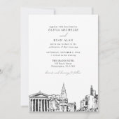 Moderne Philadelphia Skyline Black & White Wedding Einladung (Vorderseite)