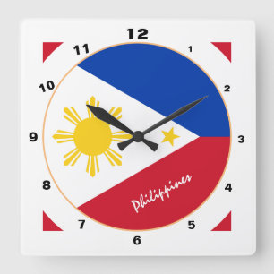 Moderne philippinische Flagge, philippinische Zuha Quadratische Wanduhr