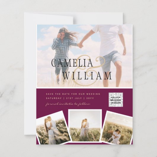 Moderne PHOTO QR Code Save the Date Hochzeits-Einl (Vorderseite)