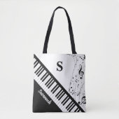 Moderne Piano-Musiknoten Monogramm Name Schwarz-we Tasche (Vorderseite)