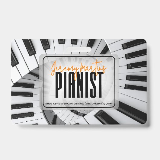 Moderne Piano Spirals Black&White Orange Pianist Ausweis (Vorderseite)