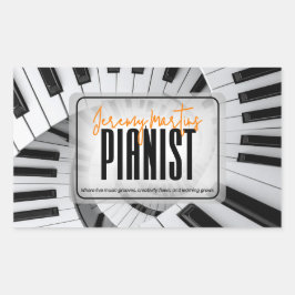 Moderne Piano Spirals Black&White Orange Pianist Rechteckiger Aufkleber