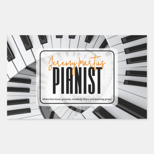 Moderne Piano Spirals Black&White Orange Pianist Rechteckiger Aufkleber (Vorderseite)