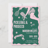 Moderne Pickleball- & Prosecco-Junggesellinnen-Abs Einladung (Vorderseite)