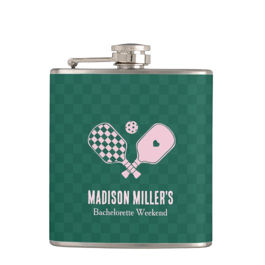 Moderne Pickleball- & Prosecco-Junggesellinnen-Abs Flachmann (Vorderseite)