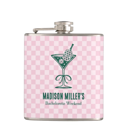 Moderne Pickleball- & Prosecco-Junggesellinnen-Abs Flachmann (Vorderseite)