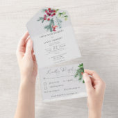 Moderne Pine Berries & Snow Gray Abendessen All In One Einladung (Abreißen)