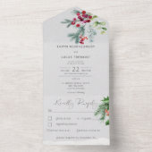Moderne Pine Berries & Snow Gray Abendessen All In One Einladung (Innen Boden)
