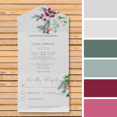 Moderne Pine Berries & Snow Gray Kein Abendessen All In One Einladung