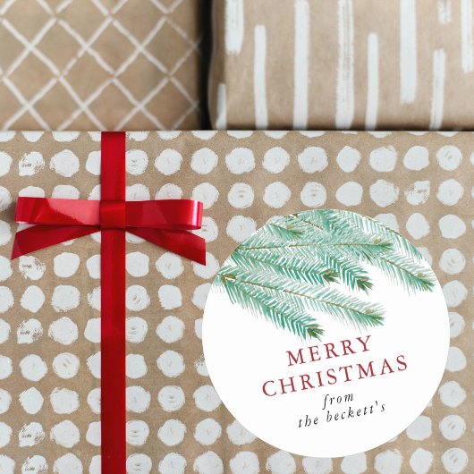 Moderne Pine Boughs Festliche Weihnachten Runder Aufkleber