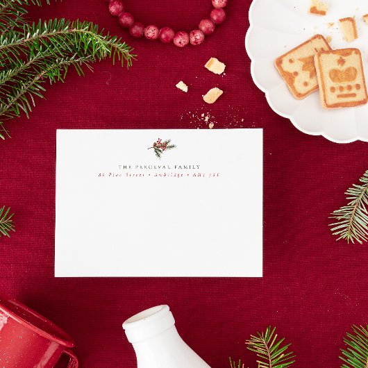 Moderne Pine Branch & Berries Familienadresse Mitteilungskarte