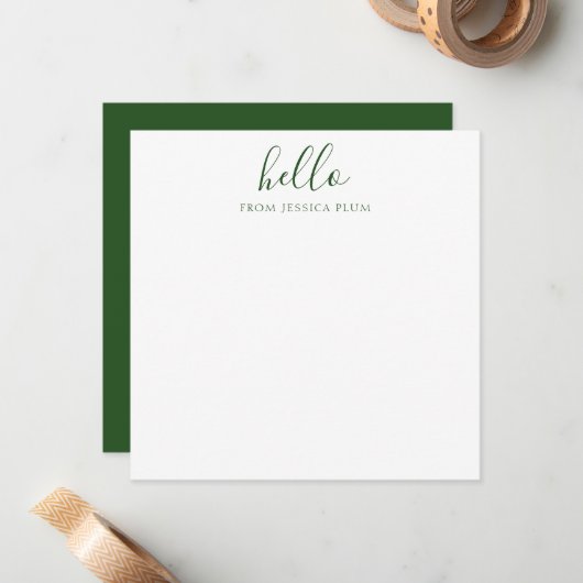 Moderne Pine Green Hello Korrespondenzkarte Mitteilungskarte (Vorderseite/Rückseite Beispiel)