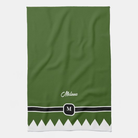 Moderne Pine Green Holiday Monogram Geschirrtuch (Vertikal)