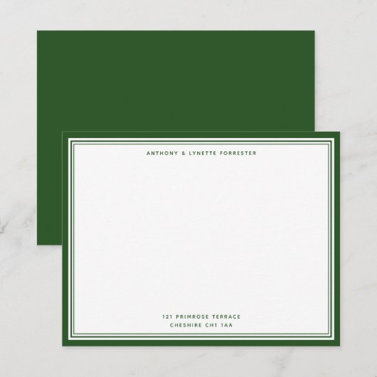 Moderne Pine Green Name & Address Note Card Mitteilungskarte (Vorne/Hinten)