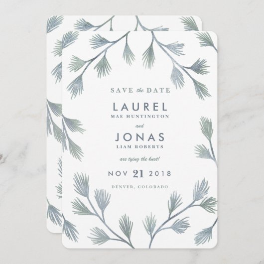 Moderne Pine Green + White speichern Datumskarten Save The Date (Vorne/Hinten)