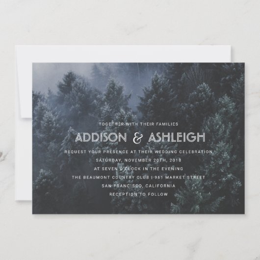 Moderne Pine Tree Forest Hochzeit Einladung (Vorderseite)
