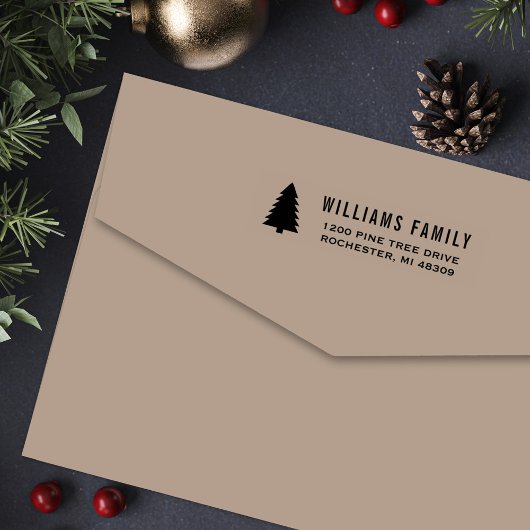 Moderne Pine Tree Holiday Rücksendeadresse Permastempel