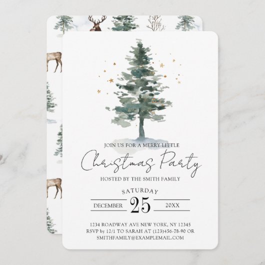 Moderne Pine Tree Script Weihnachten Party Einladu (Vorne/Hinten)