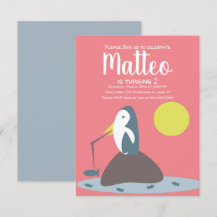 Moderne Pinguin-Angelfisch-Nautik-Mädchen-Geburtst Einladung