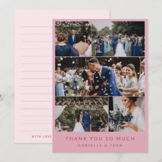 Moderne Pink 5 Hochzeit Foto Collage Dankeschön Dankeskarte