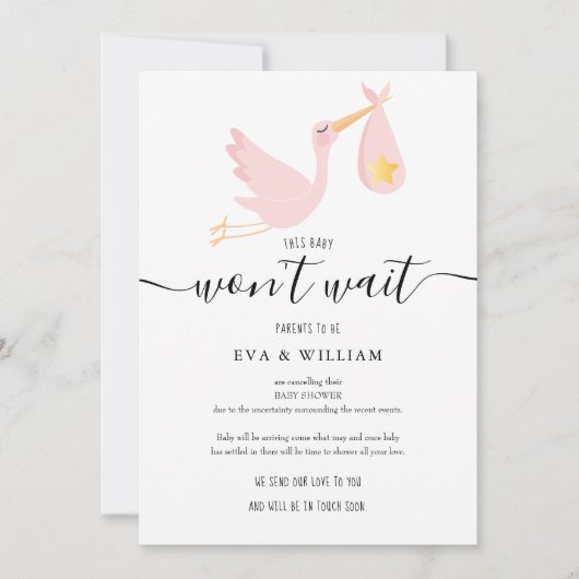 Moderne Pink Baby Dusche Sprinkle Stornierungskart Einladung (Vorderseite)