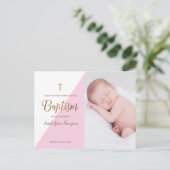 Moderne Pink Baby Girl Foto Taufe Vielen Dank Postkarte (Stehend Vorderseite)