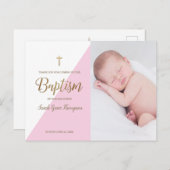Moderne Pink Baby Girl Foto Taufe Vielen Dank Postkarte (Vorne/Hinten)