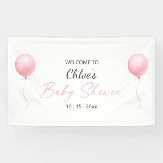 Moderne Pink Balloon Girl Babydusche Banner (Horizontal)