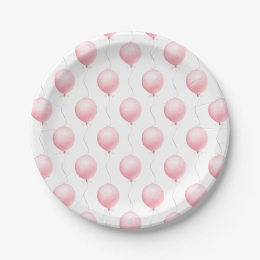 Moderne Pink Balloon Girl Babydusche Pappteller (Vorderseite)