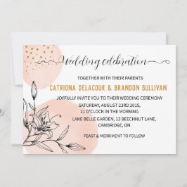 Moderne Pink & Black Blume Gold Dots Hochzeit Einladung