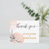 Moderne Pink & Black Blume Gold Dots Hochzeit Postkarte (Stehend Vorderseite)