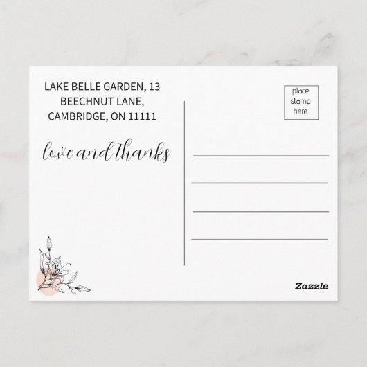 Moderne Pink & Black Blume Gold Dots Hochzeit Postkarte (Rückseite)