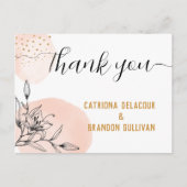 Moderne Pink & Black Blume Gold Dots Hochzeit Postkarte (Vorderseite)