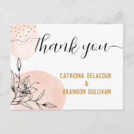 Moderne Pink & Black Blume Gold Dots Hochzeit Postkarte