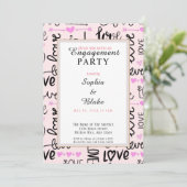 Moderne Pink & Black Liebe Engagement Party Einladung (Stehend Vorderseite)